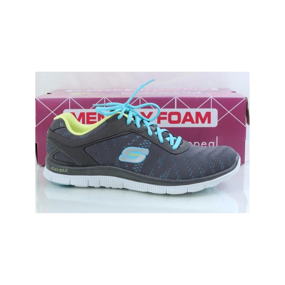 Skechers Flex Appeal First Glance Memory Foam Sneakers Charcoal Grey Size 11